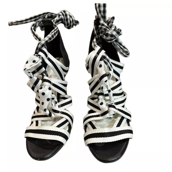 Gianni Bini Black Abrianna Gingham Lace Up Sandals 3.93” heels Size 8 NEW - Picture 4 of 9